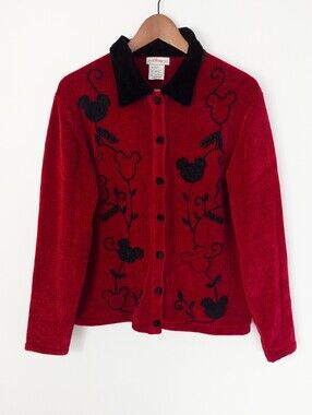 Vintage 1990s Disney Store Mickey Mouse Vine Floral Embroidered Cardigan XL